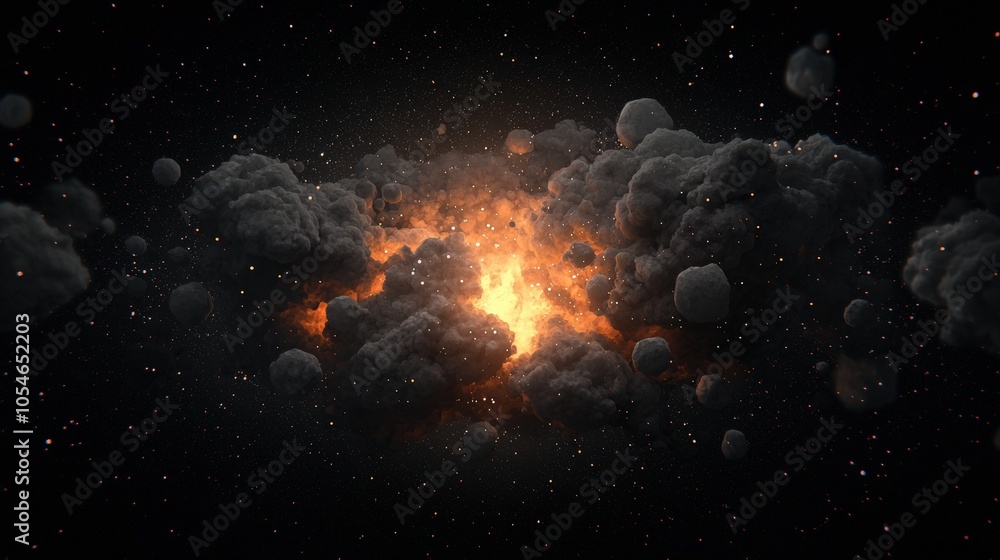 Aufkleber cosmic explosion with fiery blast and space debris in the universe