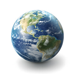 3D Earth Globe in Space with white Backgrounds Featuring Continents and Oceans