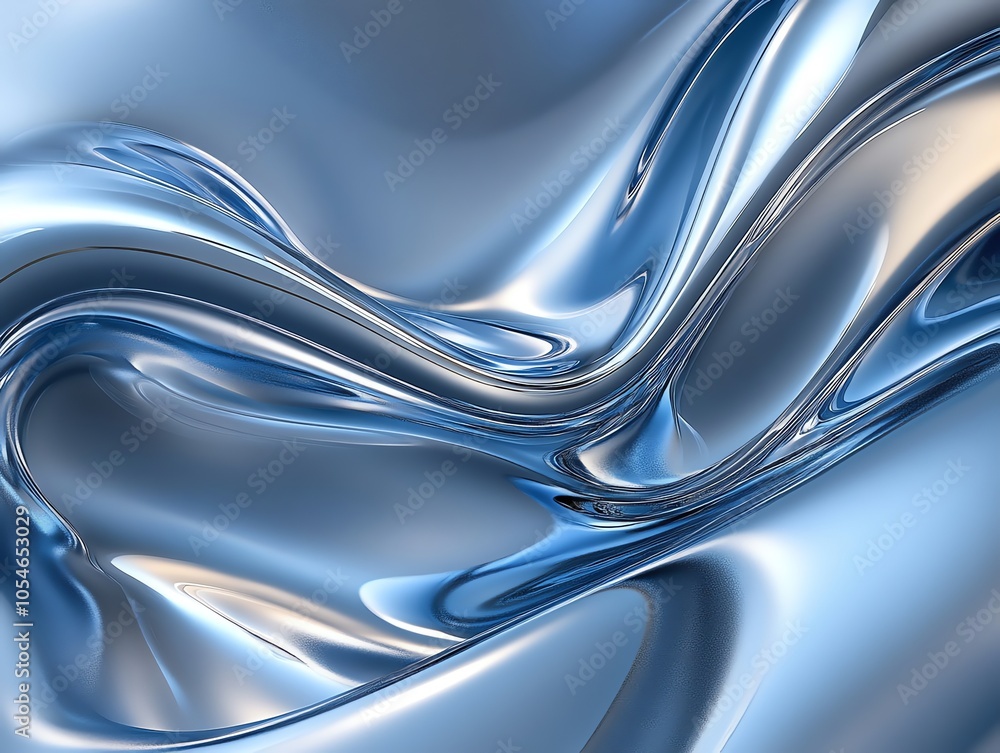 Wall mural abstract background of a shiny, metallic blue liquid with flowing, wave-like patterns.