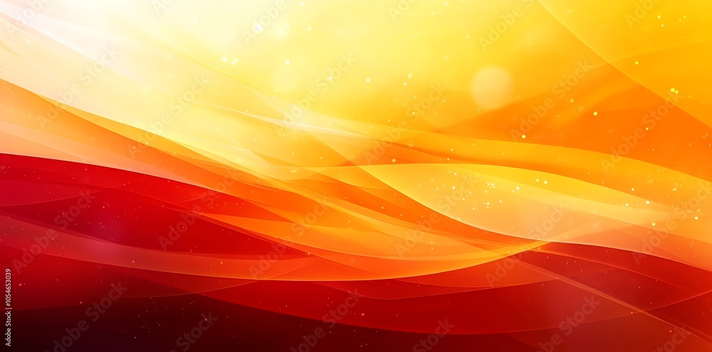 Poster abstract background with wavy lines and glowing effects in shades of red, orange and yellow.