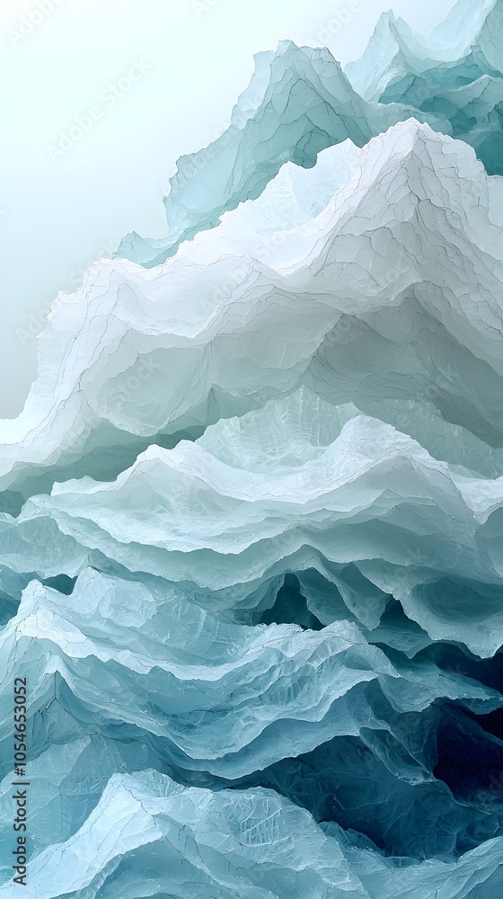 Poster a mesmerizing abstract design of layered blue and turquoise waves resembling a tranquil sea, evoking