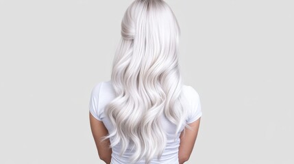 Obraz premium Elegant silver hair back view on a minimalist background showing long, wavy hairstyle