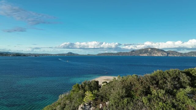 Flying over the Turtle Island in the area of ​​Zakynthos Island. Mavic 3.