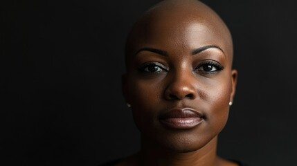 Fototapeta premium Portrait of a dark-skinned woman suffering from cancer after severe hair loss due to chemotherapy treatment