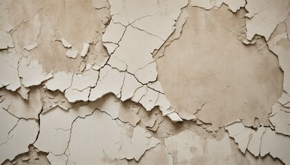 Obraz premium Peeling plaster grunge overlay with fine cracks, light beige tones, and patches of exposed texture for an urban decay effect