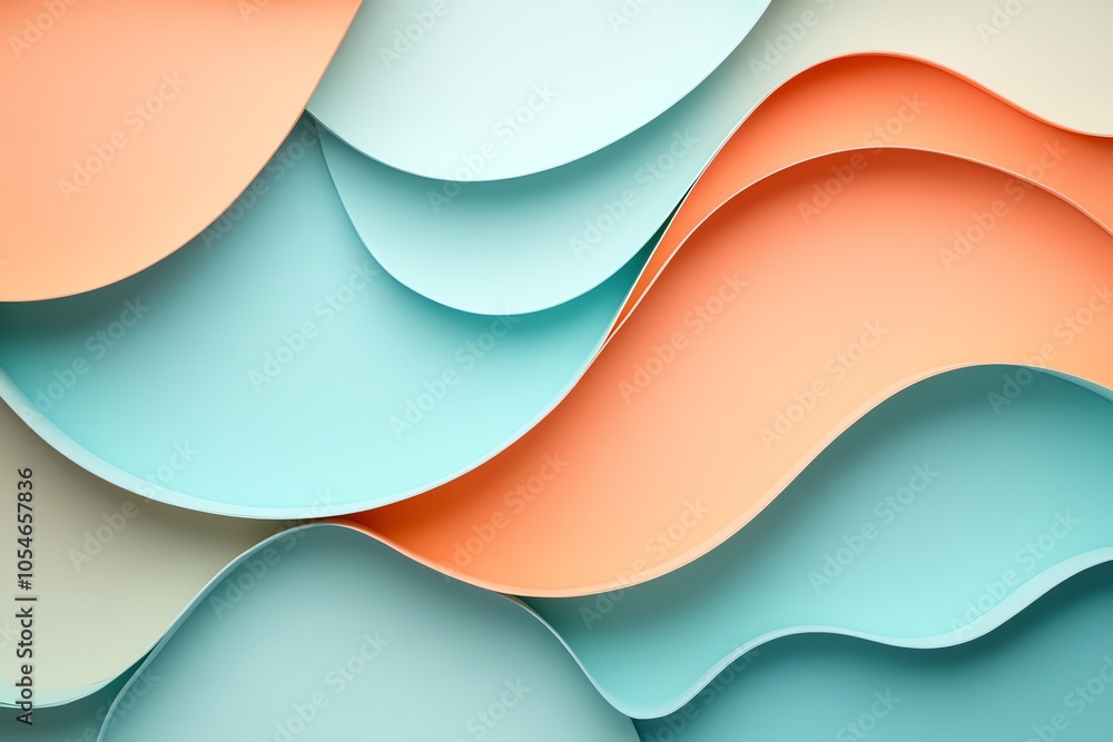 Aufkleber abstract background with wavy layers of pastel orange and blue paper.