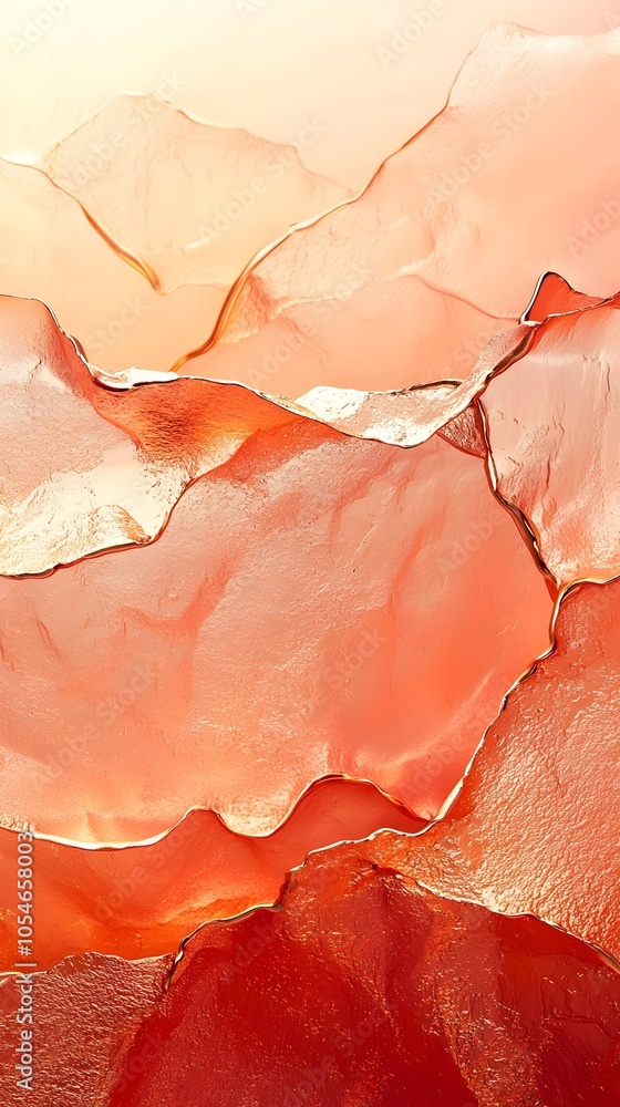 Poster abstract close-up of translucent red and orange glass resembling waves, creating a warm and inviting