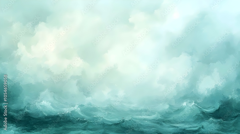Aufkleber a serene ocean scene featuring gentle waves and soft, ethereal clouds. the calm turquoise waters ble