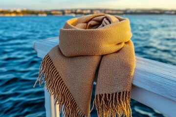 Simple depiction of a scarf wrapped around a neck, with clean lines showing warmth and comfort in a minimalist design, symbolizing coziness and simplicity