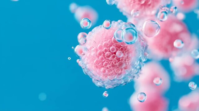 Tumor microenvironment background with cancer cells, T-Cells, nanoparticles, molecules and blood vessels. Oncology research concept. Cancer awareness month, week