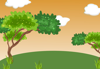 Green enchanted forest landscape kids cartoon nature