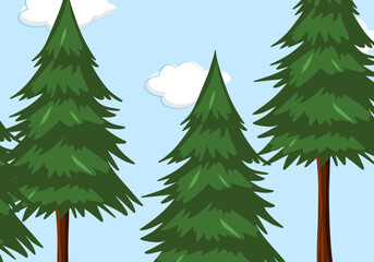 Green pine enchanted forest landscape kids cartoon nature