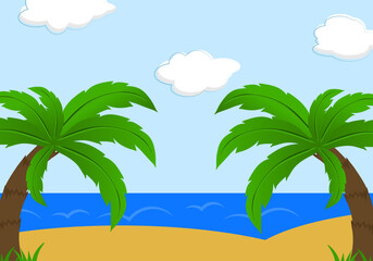 Green and ocean landscape palms kids cartoon nature