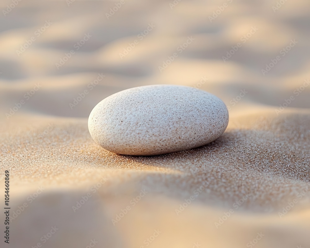Poster a lonely pebble rests on the sandy surface, creating a stark contrast against the blurred background