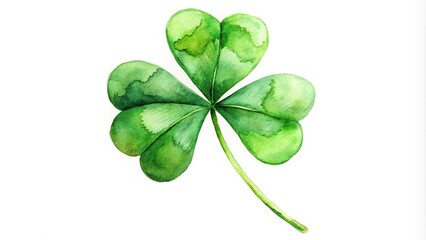 Watercolor painting of a clover leaf on white background