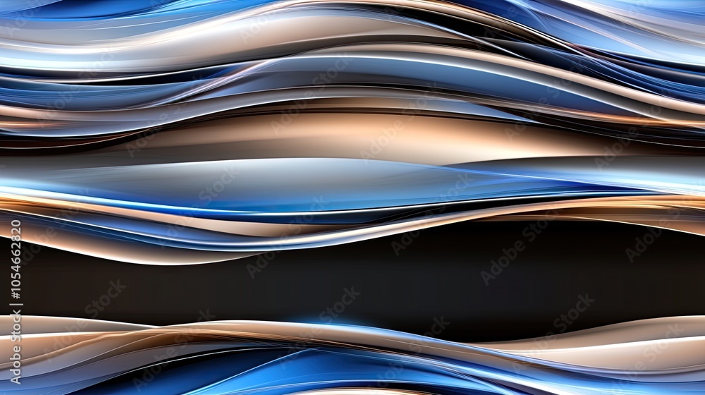 Poster glowing waves of blue and gold flow dynamically across a dark background, creating a mesmerizing abs