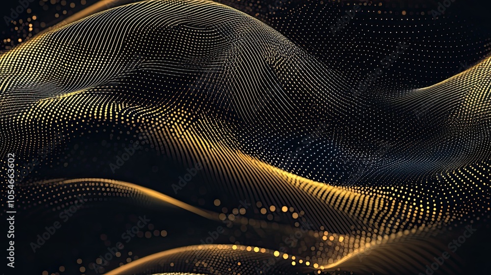 Poster glowing waves of blue and gold flow dynamically across a dark background, creating a mesmerizing abs