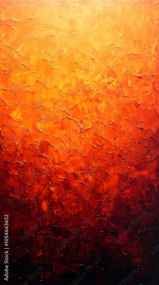 Poster a vibrant abstract painting featuring a gradient of fiery orange and deep red tones, creating a dyna