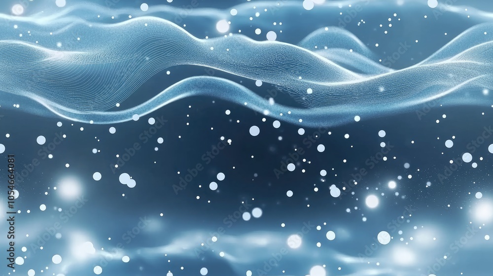 Poster glowing waves of blue and gold flow dynamically across a dark background, creating a mesmerizing abs