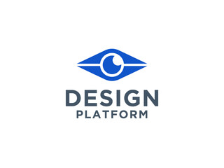 Abstract Eye Logo. Blue Shape Point Location Icon with Eyeball inside. Usable for Business and Technology Logos.