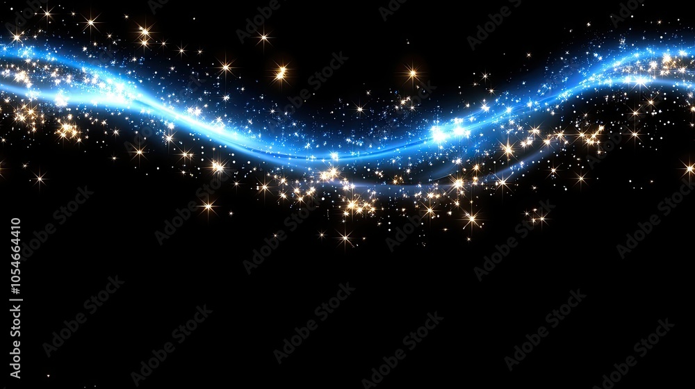 Poster glowing waves of blue and gold flow dynamically across a dark background, creating a mesmerizing abs