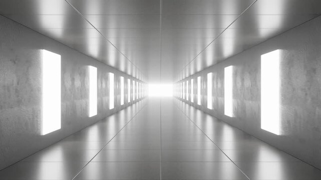 Futuristic Minimalist Corridor with Bright Lights looping seamless 3 render animation