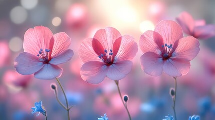 Fototapeta premium Delicate Pink Flowers in Soft Focus with a Blurry Background