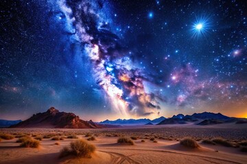 Obraz premium Sapphire star desert with a night sky so clear the stars look like sapphires scattered across a vast tranquil landscape