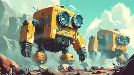 Fototapeta premium Robots terraforming machines. Terraforming Machine. Illustration