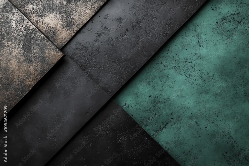Poster Abstract background with overlapping textured paper in black, grey and teal.