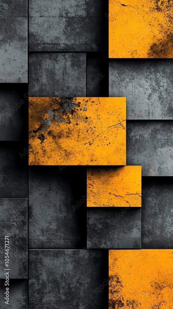 Poster Abstract background with yellow and gray square tiles.