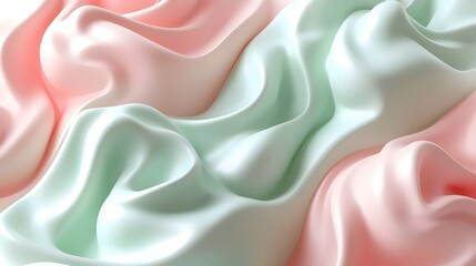 Obraz premium A close-up view of flowing silk fabric in soft pastel colors, featuring gentle folds and waves that create a serene and elegant mood.