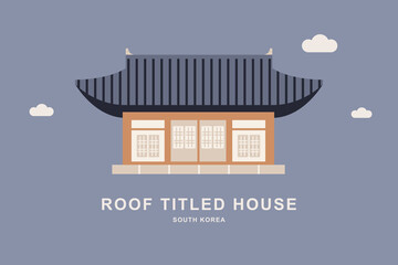 Korean ancient roof titled house flat style vector illustration
