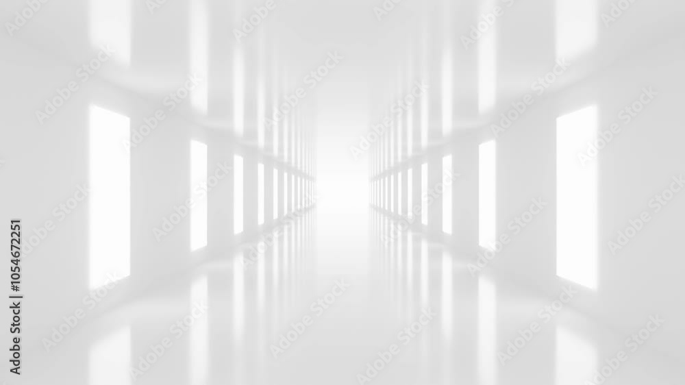 Poster futuristic minimalist corridor with bright light looping seamless 3 render animation