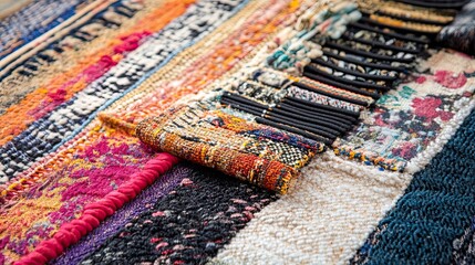 A Close-Up of a Multicolored Woven Rug with Different Textures and Patterns