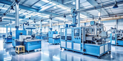 Fototapeta premium Showcase of automated machinery in light blue