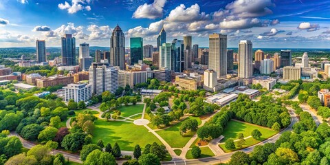 Fototapeta premium Aerial view of modern Downtown Atlanta skyline with green park , Atlanta, Georgia, urban, cityscape, buildings