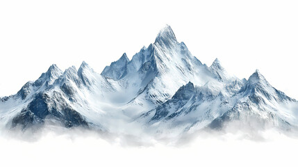 Fototapeta premium Snow-covered mountain range in winter on transparent. Rugged Mountain Range. Illustration