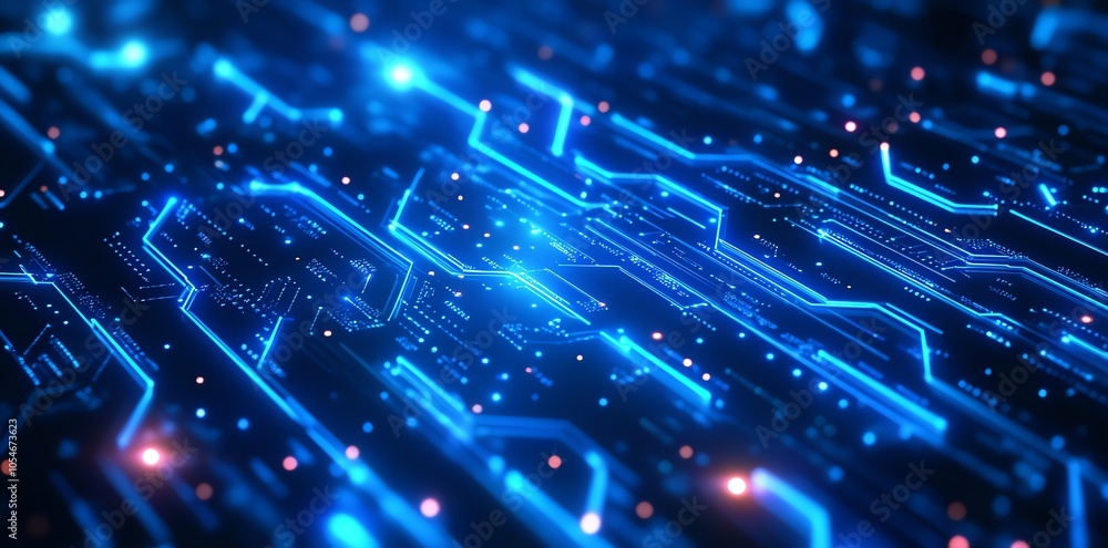 Poster abstract futuristic glowing circuit board background.