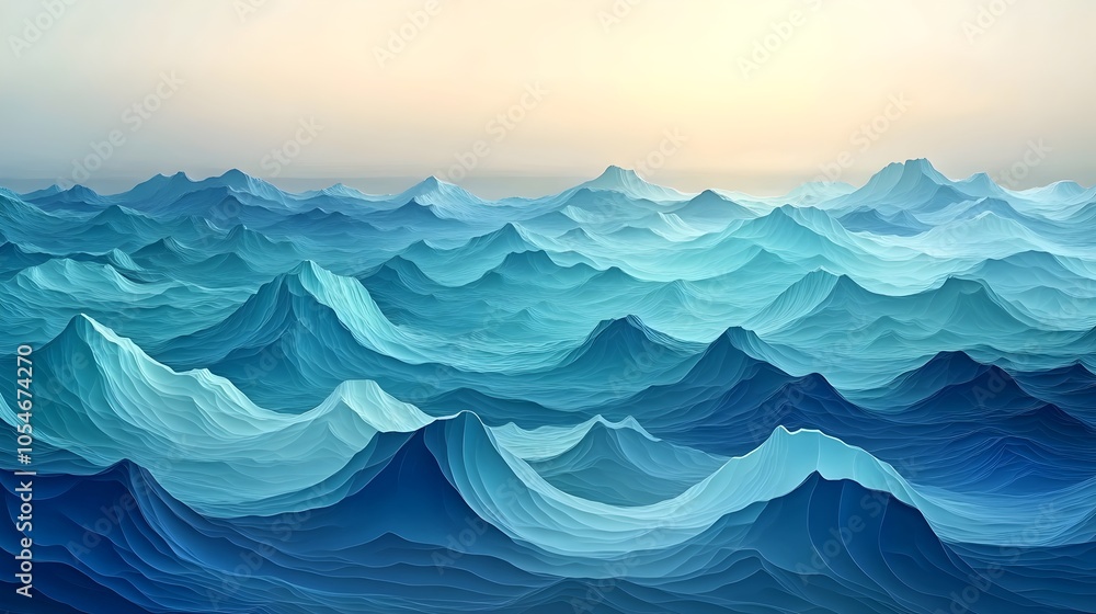 Aufkleber a serene abstract illustration of ocean waves in varying shades of blue and turquoise, creating a tr