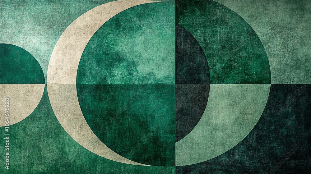 Aufkleber Abstract geometric pattern with green and white shapes on a textured background.