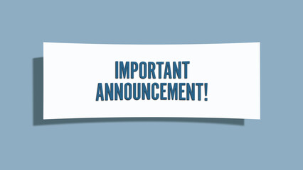 Important Announcement. A card isolated on blue background.