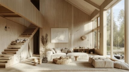 A Scandinavian-inspired home with a minimalist design, natural materials,
