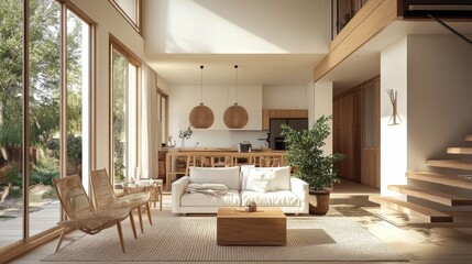 A Scandinavian-inspired home with a minimalist design, natural materials,