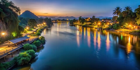 Obraz premium scenic night view of River Kwai near Kanchanaburi Skywalk