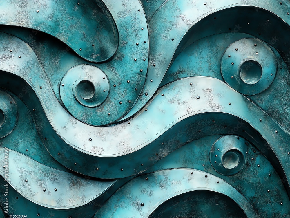 Poster abstract teal metal background with swirling patterns.