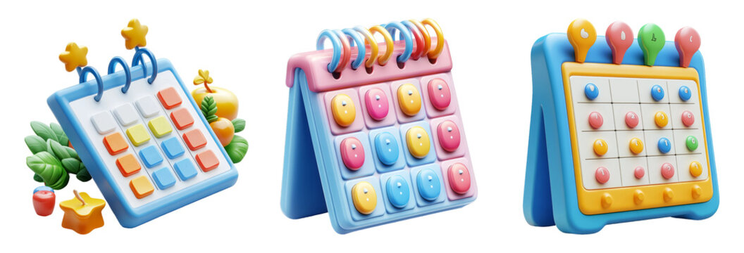 Colorful Calendar Illustrations on Transparent Background