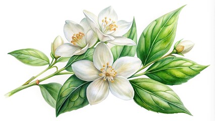 Watercolor painting of asymmetrical night blooming jasmine flower isolated