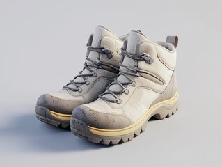 Durable gray hiking boots designed for rugged terrains, featuring a sturdy sole and supportive ankle support.
