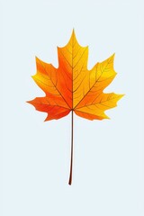 A vibrant orange and yellow maple leaf against a light background, symbolizing the beauty of autumn.